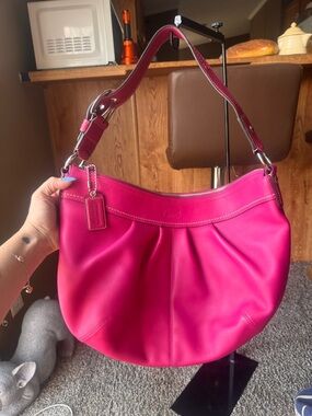 Coach Pebble Leather large Hobo Bag in Hot Pink
